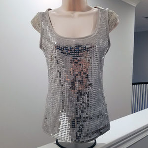 Carmen Silver Sequin Tank Top with Lace Accents